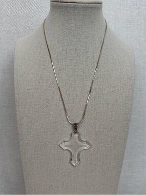Vintage Crystal Cross With Silver Tone Necklace 16 Inch